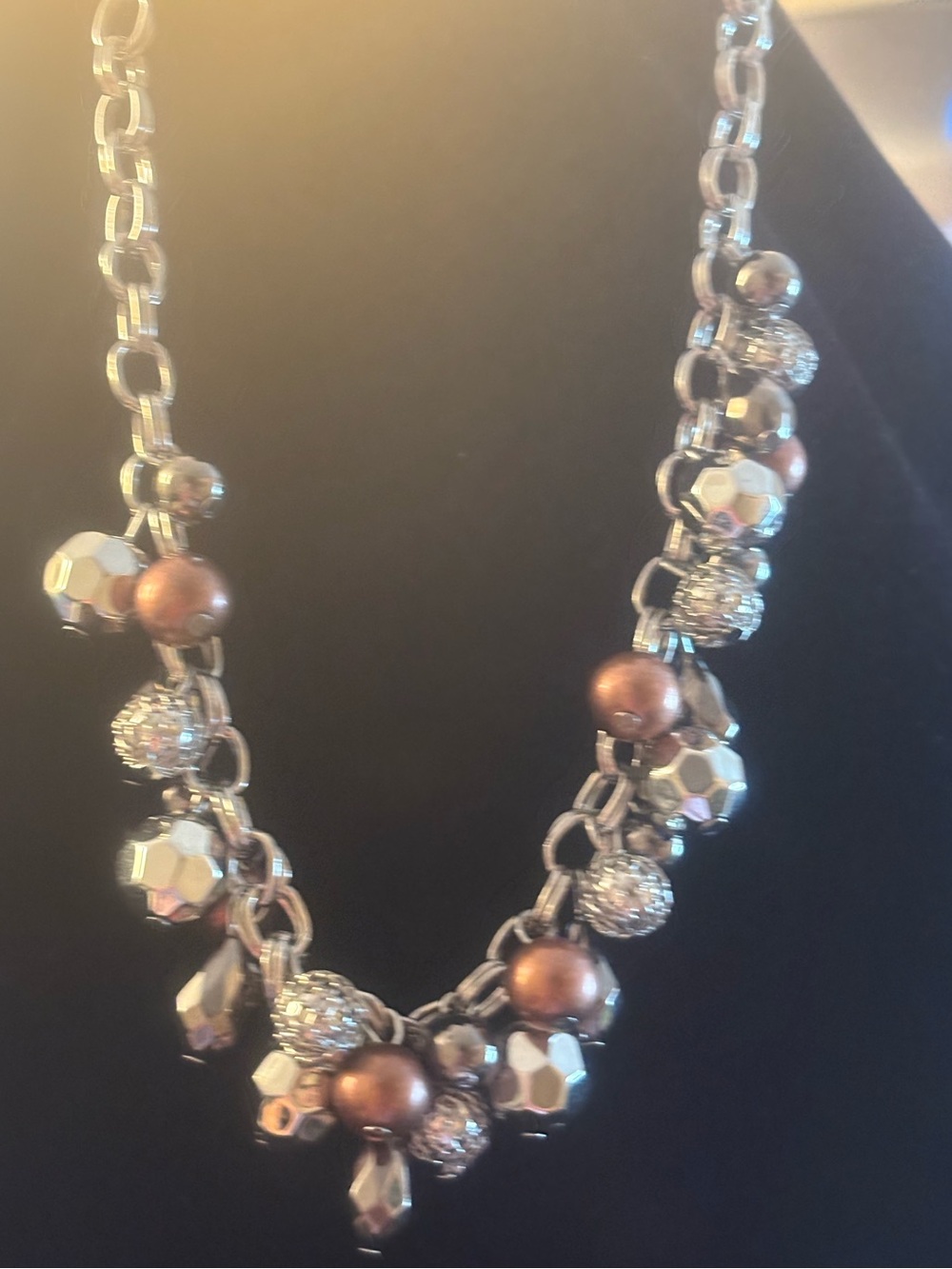 Elegant Brown and Silver Bead Charm Necklace - Women Jewelry